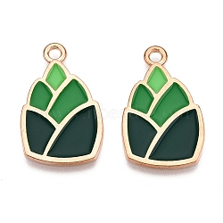 Panda Theme Alloy Enamel Pendants, Light Gold, Lead Free & Cadmium Free, Bamboo Shoots Charm, Dark Green, 23.5x25x1mm, Hole: 1.8mm(ENAM-T020-34I)