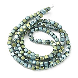 Vacuum Plating Electroplate Non-magnetic Synthetic Hematite Beads Strands, Matte Style Beads, Cube, Green Plated, 3x3x3mm, Hole: 1mm, about 142pcs/strand, 15.70''(39.88cm)(G-YW0001-48E)