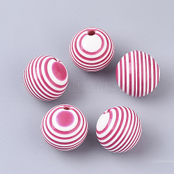 Resin Pendants, Opaque, Round, Striped Pattern, Hot Pink, 20.5x21x20mm, Hole: 3mm(RESI-S374-44B)