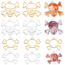 24Pcs 4 Style Alloy Open Back Bezel Pendants, For DIY UV Resin, Epoxy Resin, Pressed Flower Jewelry, Cadmium Free & Lead Free, Skull, Golden & Silver, 27~35x35~39.5x2.5mm, Hole: 3mm, 6pcs/style(FIND-OC0001-38)