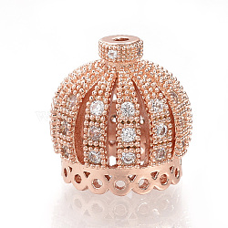 Brass Micro Pave Cubic Zirconia Beads, Crown, Rose Gold, 14x13.5mm, Hole: 1mm(ZIRC-Q013-41RG)