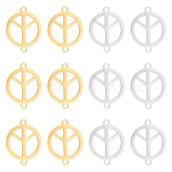 12Pcs 2 Colors 201 Stainless Steel Connector Charms, Laser Cut Links, Flat Round with Peace Sign, Golden & Stainless Steel Color, 18.5x14x1mm, Hole: 1.5mm, 6ps/color(STAS-UN0036-93)