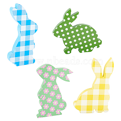 Globleland 4Pcs 4 Style Wood Rabbit Diaplay Decorations, Easter Themed Decoration, Mixed Color, 60~136x12.5x117~130mm, 1pc/style(AJEW-GL0002-05)