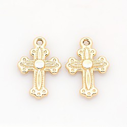 Nickel Free & Lead Free Golden Plated Alloy Cross Pendants, Long-Lasting Plated, 20x13x2mm, Hole: 1mm(PALLOY-J169-38G-NR)