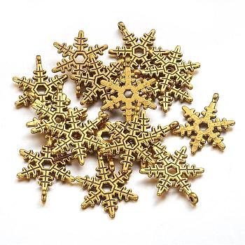 Christmas Snowflake Tibetan Style Alloy Pendants, Lead Free and Cadmium Free, Antique Golden, 23x17.5mm, Hole: 1.5mm