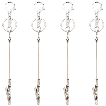 4Pcs Alloy Bracelet Tool Jewelry Helper Beadable Alligator Clips, Bracelet Fastening Helper Tools, with 4Pcs Iron Alloy Lobster Claw Clasp Keychain, Silver, 162x11.5x7.5mm