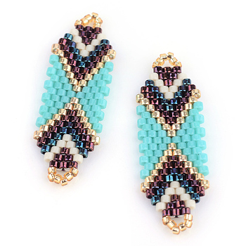 MIYUKI & TOHO Japanese Seed Beads, Handmade Links, Loom Pattern, Turquoise, 35.5~36.5x12x2mm, Hole: 1mm
