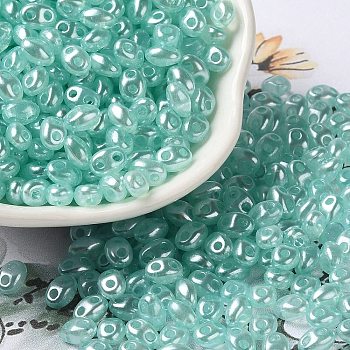 Opaque ABS Beads, Double Hole, Oval, Turquoise, 6x4.5x3.3mm, Hole: 1.2mm, about 14516pcs/500g