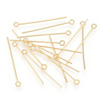 Brass Eye Pin, Long-Lasting Plated, Real Gold Plated, Nickel Free, Real 18K Gold Plated, 21 Gauge, 32mm, Hole: 2mm, Pin: 0.7mm