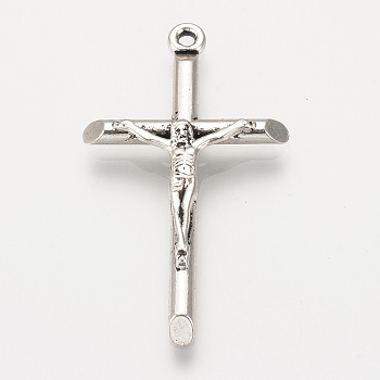 Tibetan Style Alloy Pendants, For Easter, Crucifix Cross, Cadmium Free & Nickel Free & Lead Free, Antique Silver, 41x23.5x3.5mm, Hole: 2mm, about 480pcs/1000g