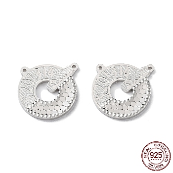 Rhodium Plated 925 Sterling Silver Charms, Flat Round with Polka Dot & Number 5201314 Charm, Textured, for Valentine's Day, Real Platinum Plated, 13.5x13.5x1.2mm, Hole: 0.8mm