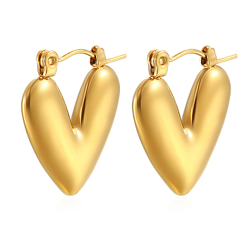 304 Stainless Steel Hoop Earring for Women, Heart, Golden, 20x18mm