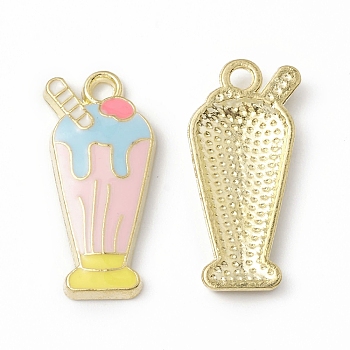 Alloy Enamel Pendants, Ice Cream Charm, Golden, Pink, 23.5x11x2.5mm, Hole: 2mm