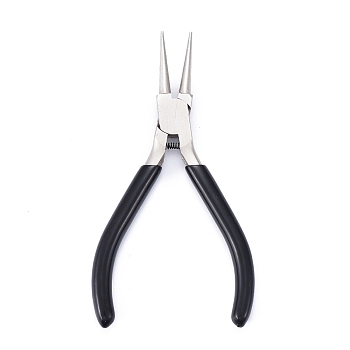 50# Carbon Steel Jewelry Pliers, Round Nose Pliers, Ferronickel, with Plastic Handle, Black, 12.4x4.55x0.85cm