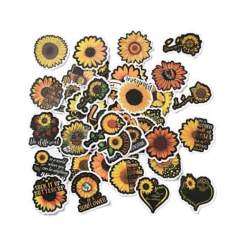 50Pcs Cartoon Sunflower Paper Sticker Label Set, Adhesive Label Stickers, for Suitcase & Skateboard & Refigerator Decor, Sandy Brown, 37~70x35~65x0.3mm
