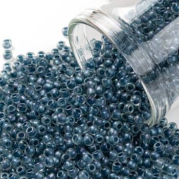 TOHO Round Seed Beads, Japanese Seed Beads, (188F) Frosted Slate Blue Lined Crystal Rainbow , 11/0, 2.2mm, Hole: 0.8mm, about 3000pcs/10g