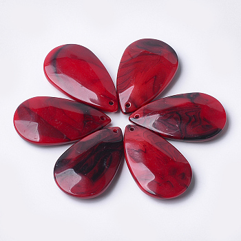 Acrylic Pendants, Imitation Gemstone Style, Teardrop, Red, 48x28x9mm, Hole: 2mm