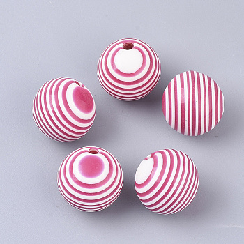 Resin Pendants, Opaque, Round, Striped Pattern, Hot Pink, 20.5x21x20mm, Hole: 3mm