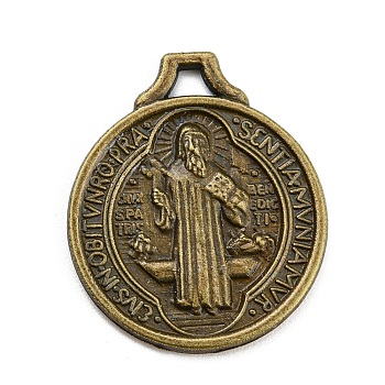 Alloy Pendant, Flat Round with Jesus, Antique Bronze, 21x18x1.2mm, Hole: 2x3mm