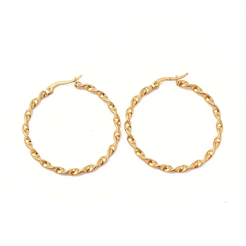 304 Stainless Steel Twist Round Hoop Earrings for Women, Golden, 40x3mm, Pin: 0.9~1.6x0.7mm