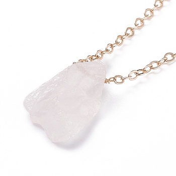 Irregular Raw Natural Rose Quartz Pendant Necklace with Brass Chain, Gemstone Jewelry for Women, 17.52 inch(44.5cm)