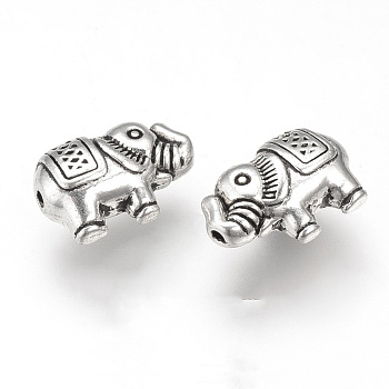 Tibetan Style Alloy Beads, Elephant, Cadmium Free & Lead Free, Antique Silver, 12.5x8x5mm, Hole: 1mm, about 715pcs/1000g