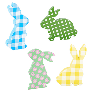 4Pcs 4 Style Wood Rabbit Diaplay Decorations, Easter Themed Decoration, Mixed Color, 60~136x12.5x117~130mm, 1pc/style