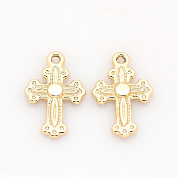 Nickel Free & Lead Free Golden Plated Alloy Cross Pendants, Long-Lasting Plated, 20x13x2mm, Hole: 1mm