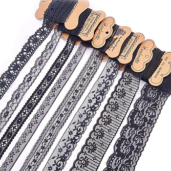 Lace Trim Nylon String Threads for Jewelry Making, Black,  3/4 inch~2 inch(19~50mm), 2.5yards/roll(2.286m/roll), 15rolls/set