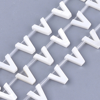 Natural Freshwater Shell Beads, Top Drilled Beads, White, Letter.V, 10x8.5x3mm, Hole: 0.8mm