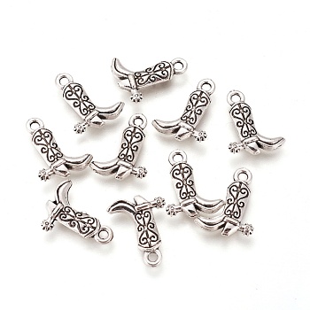 Tibetan Style Alloy Cowboy Boot Charms, Cadmium Free & Lead Free, Antique Silver, 16.5x13x3mm, Hole: 2mm, about 980pcs/1000g