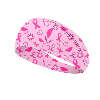 October Breast Cancer Pink Awareness Ribbon Printed Polyester Headbands, Wide Elastic Wrap Hair Accessories for Girls Women, Pearl Pink, 100x230mm