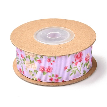 Polyester Ribbon, Flower Pattern, for Gifts Wrapping Party Decorating, Plum, 1 inch(25mm), about 5.4yards(5m)/roll