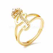 Clear Cubic Zirconia Initial Letter with Crown Adjustable Ring, Real 18K Gold Plated Brass Alphabet Ring for Women, Cadmium Free & Lead Free, Letter.I, US Size 6(16.5mm)(RJEW-M139-17I)