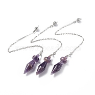 Natural Amethyst Pointed Dowsing Pendulums, with Rack Plating Brass Findings, Cadmium Free & Lead Free, Bicone, 229x2.5mm, Hole: 1.2~1.8mm(AJEW-B020-05P-03)