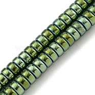 Electroplated Synthetic Non-magnetic Hematite Beads Strands, Disc, Heishi Beads, Green Plated, 6x3mm, Hole: 1mm, about 135~138pcs/strand, 15.47''~15.75''(39.3~40cm)(G-K361-A01-03)