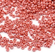 12/0 Glass Seed Beads, Opaque Colours Lustered, Tomato, 2mm, about 30000pcs/pound(SDB125)