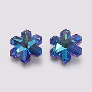 K9 Glass Rhinestone Pendants, Imitation Austrian Crystal, Faceted, Flower, Bermuda Blue, 29x25.5x11~11.5mm, Hole: 1.6mm(X-GLAA-K034-H04)