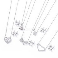 304 Stainless Steel Jewelry Sets, Brass Micro Pave Cubic Zirconia Pendant Necklaces and 304 Stainless Steel Stud Earrings, with Ear Nuts/Earring Back, Mixed Shapes, Clear, Stainless Steel Color, 17.5~18.8 inch(44.5~48cm), 5.5x4mm, Pin: 0.8mm(SJEW-F211-03-P)