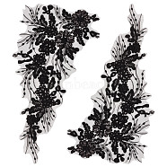 Flower Pattern Polyester Embroidered Lace Appliques, Sewing Ornaments, DIY Costume Accessories, Black, 450x245x1mm(DIY-WH0308-278C)