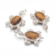 Natural Tiger Eye Pendants, with Alloy Findings, Tortoise, Platinum, 49x31.5x7mm, Hole: 8x5mm(X-G-O164-01B)