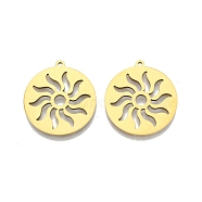 Ion Plating(IP) 201 Stainless Steel Pendants, Flat Round with Sun, Real 18K Gold Plated, 27x25x1.5mm, Hole: 1.4mm(STAS-N098-109LG)