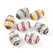 Handmade Indonesia Alloy Beads, with Resin Findings and Rhinestone, Column with Butterfly, Mixed Color, 26x18.5mm, Hole: 4.5mm(IPDL-B001-06)