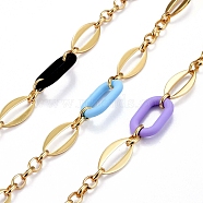Handmade Brass Oval Link Chains, with Acrylic Linking Rings, Unwelded, Real 18K Gold Plated, Colorful, Link: 8.5x6.5x2mm and 24x12x2mm, Acrylic: 27.5x16.5x4.5mm. (CHC-H102-16G-A)