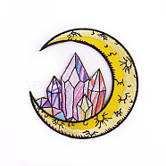 Computerized Embroidery Cloth Iron on/Sew on Patches, Costume Accessories, Moon with Crystal Cluster, Colorful, 75x72mm(MOST-PW0001-128)