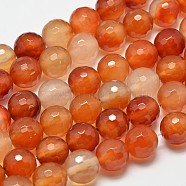 Round Faceted Natural Red Agate Bead Strands, Dyed & Heated, 12mm, Hole: 1.2mm, about 32pcs/strand, 15.3 inch(G-M257-12mm-27)