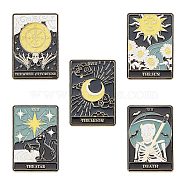 5Pcs 5 Style Fashion Tarot Card Enamel Pins, Golden Alloy Sun & Star & Moon & Skull Brooches for Backpack Clothes, Mixed Color, 30.5x21x10mm, Pin: 1mm, 1Pc/style(JEWB-SC0001-20)
