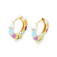 Stripe Pattern Enamel Chunky Hinged Hoop Earrings for Women, Real 18K Gold Plated Brass Jewelry, Cadmium Free & Nickel Free & Lead Free, Colorful, 15x3.5mm, Pin: 0.8mm(EJEW-P196-28G)