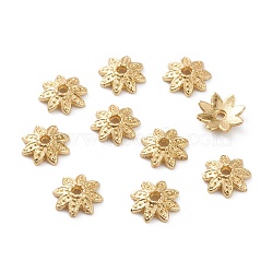 Alloy Bead Caps, Long-Lasting Plated, Multi-Petal Flower, Real 18K Gold Plated, 8x2mm, Hole: 1.2mm(X-PALLOY-A067-04G)