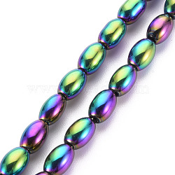 Electroplate Opaque Glass Beads Strands, Oval, Purple Plated, 6.5x4.5mm, Hole: 1mm, about 60~65pcs/strand, 15.16~15.94 inch(38.5cm~40.5cm)(EGLA-T020-11-C08)